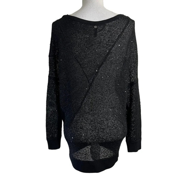 Guess Sheer Sequin Knit Black Sweater Size Medium Long Sleeves Pullover Neutral - Picture 2 of 10